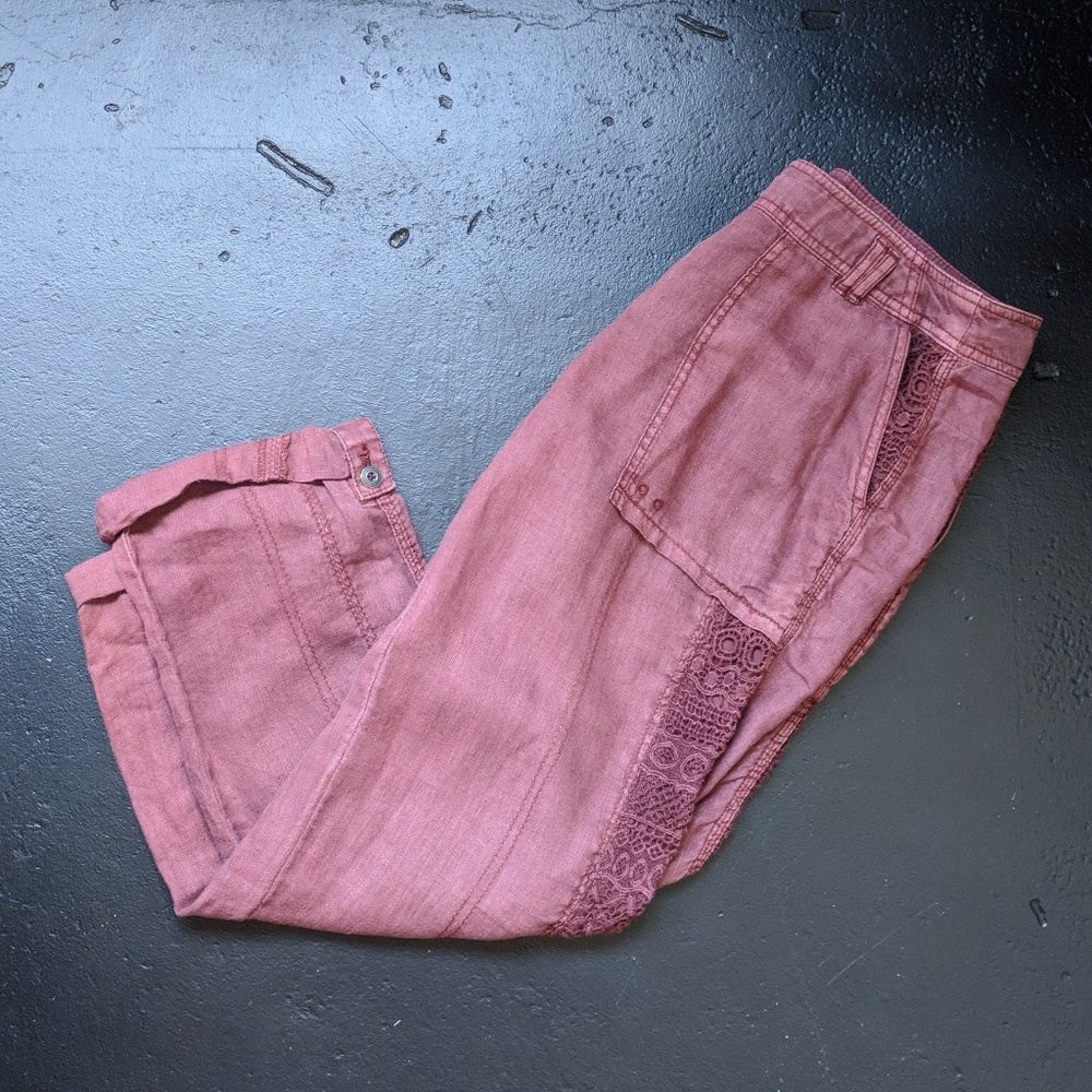 Anthro Hei Hei Marlena lace linen cropped pants